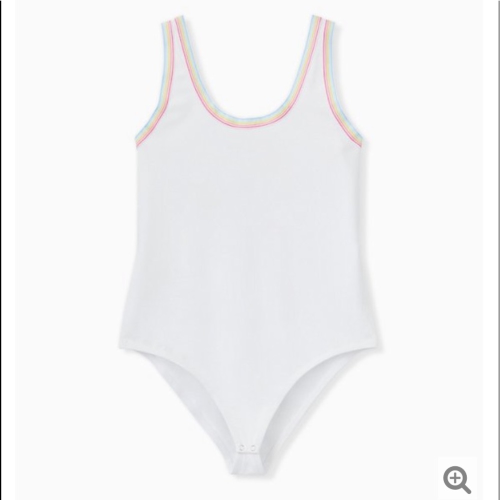 TORRID WHITE & RAINBOW RINGER FOXY BODYSUIT